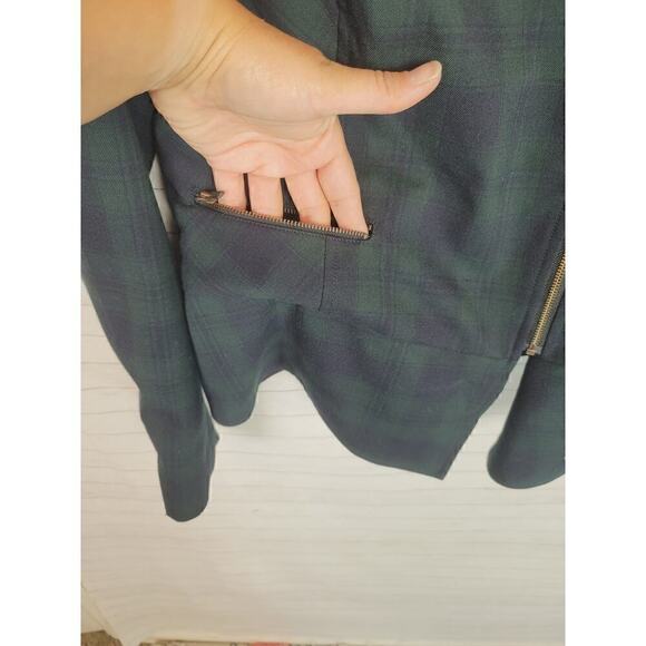 CAbi Tartan Green Plaid Asymmetrical Zip Moto Jacket, sz 4 - Picture 6 of 14